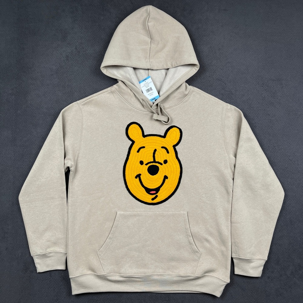 Disney Winnie the Pooh Hoodie Womens Large Sand Beige Chenille Patch POSJ877 NEW